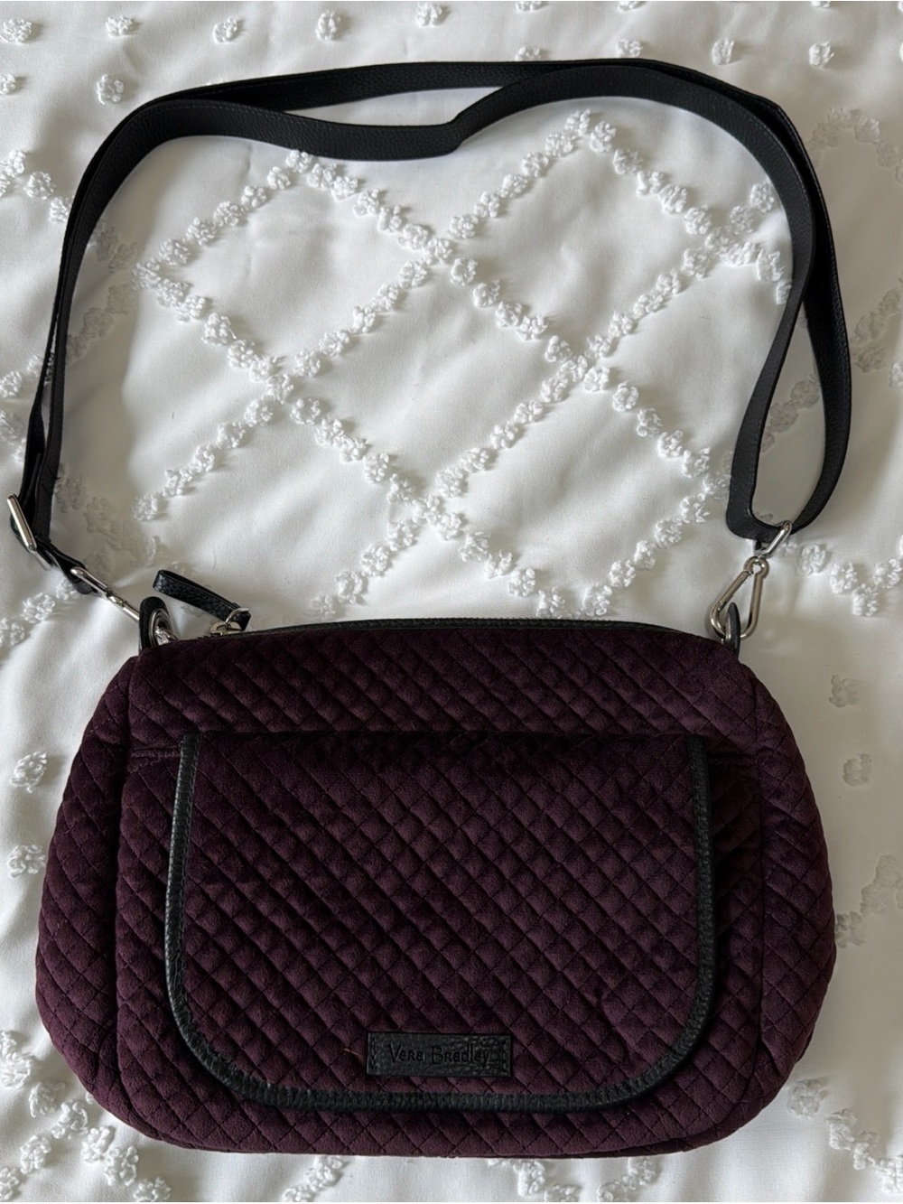 Vera Bradley Carson Mini Crossbody Bag Blackberry Wine Velvet Quilted Hobo